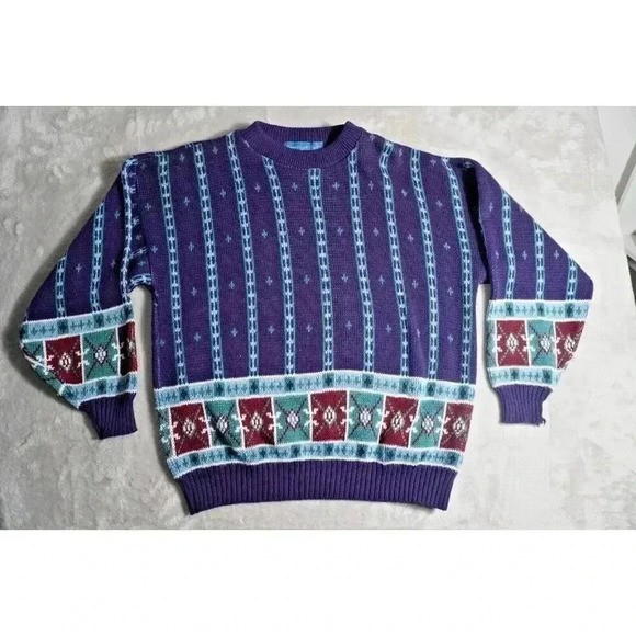 TOWNCRAFT Sweater Mens XL Tall 90s Grandpa Dad Geometric Crewneck Sweater - Picture 1 of 16
